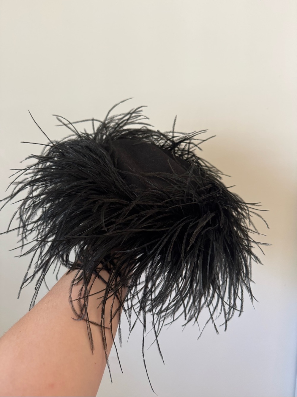 Vintage Black Ostrich Feather Trim Pillbox Hat - Women Accessories